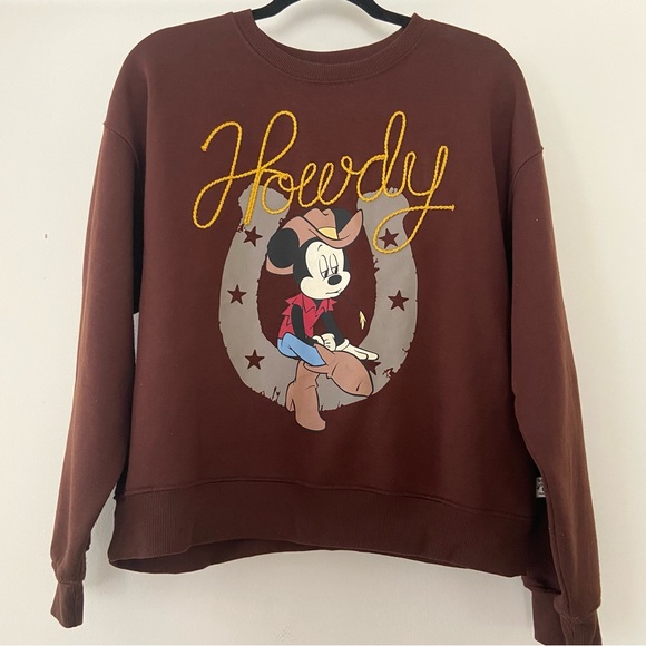Disney Tops - Disney Mickey Mouse Cowboy Pullover Crew Sweatshirt Size M Western Horseshoe